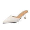 Fashion Kitten Heel Baotou Slippers Women Spring and Summer New Versatile Pointed Toe High Heels Stiletto Half Slippers