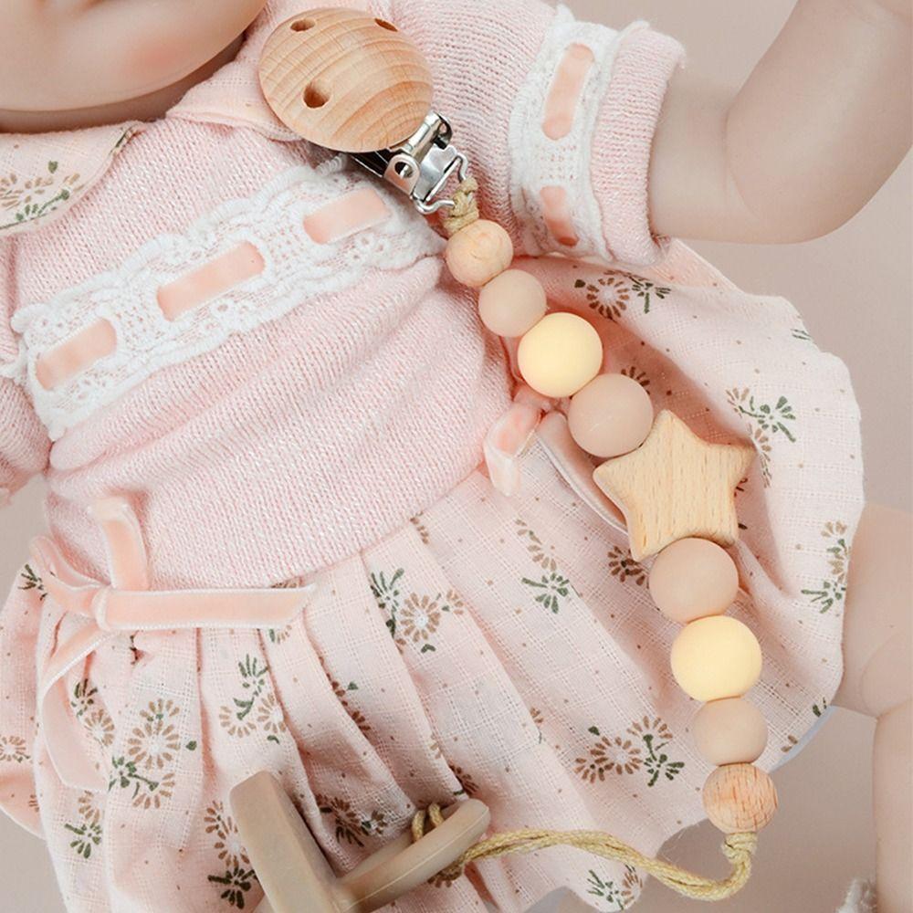 Star Pacifier Holder Clips Wood Baby Teether Toys Straps Anti-lost Baby Pacifier Chain  Toddler