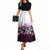 Women's Fashion Casual Belted Short Sleeve Round Neck Printed Elegant Temperament Dresses