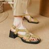 2024 Summer Retro Women Sandals Square Heels Genuine Leather Quality Pumps Leisure Style Party Office Lady Ladies Shoes Woman