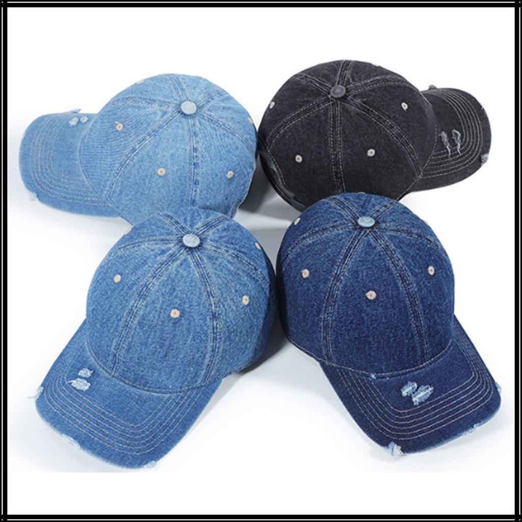 Plain CA486 [White Fang] Cap, Denim, Distressed, Hat, Casual, Cool, Brim, Men's, Women's, (Blue)
