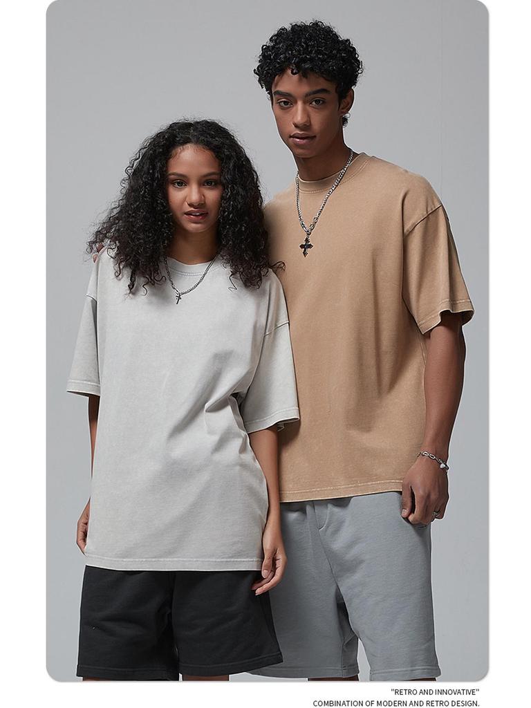 ARTIE Men's 2024 Summer 325g Batik Washed Distressed Retro T-Shirt - American Fashion Short Sleeve