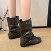 Gentle girl street shot bow short boots women's ballet style retro old short tube pleated heightening boots