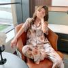 Ice Silk Pajamas Women's 1011 Summer Short-sleeved Trousers Thin High-end Retro Printed Loungewear Set Can Be Worn Outside