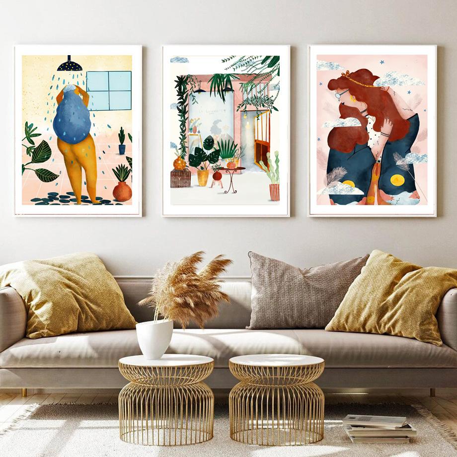 Summer Girl A Little Nap Wild Flower Jungle Plants Wall Art Print Canvas Painting Nordic Poster Decor Pictures For Living Room