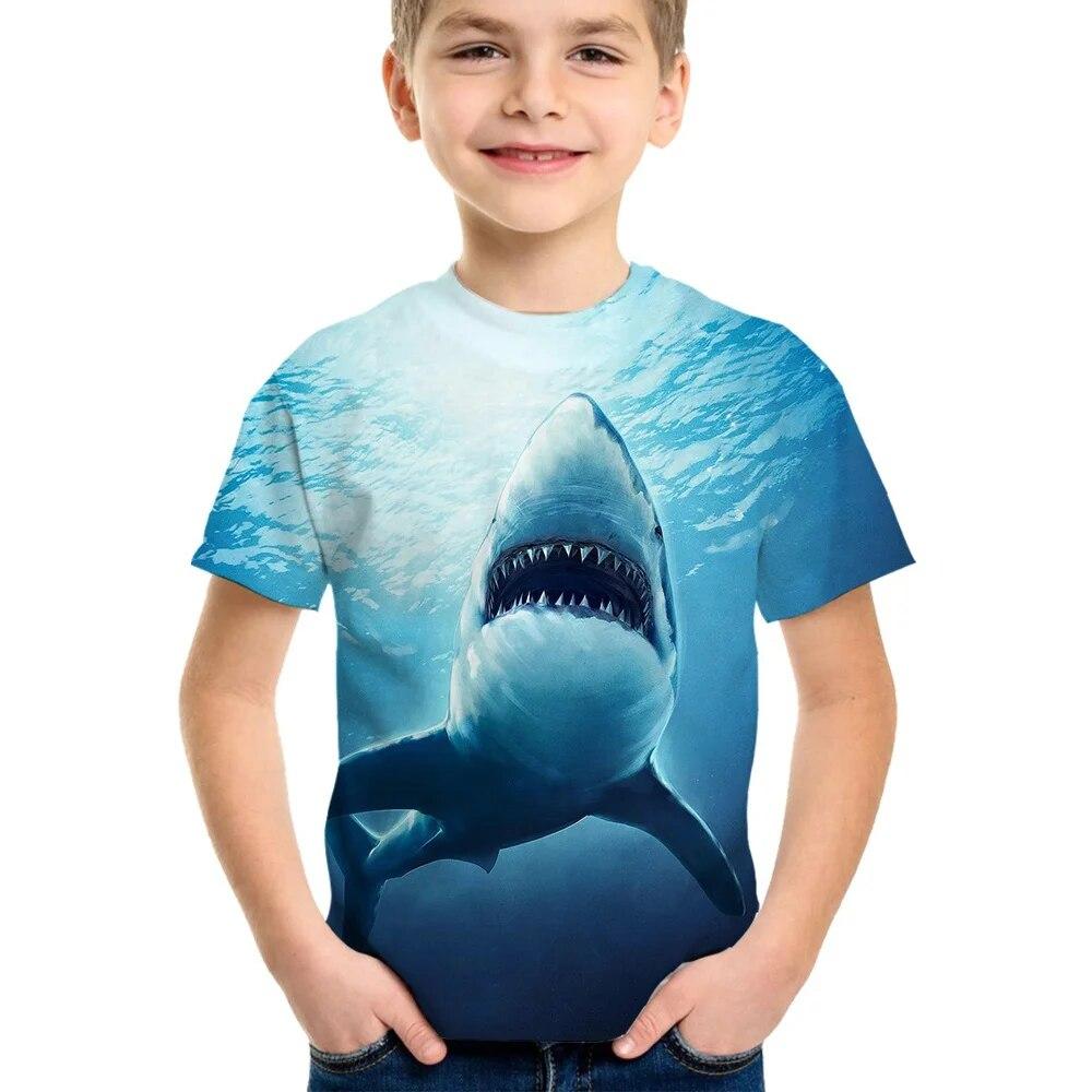 Shark Tshirt Kids Clothes Summer Animals Blue Sea T-Shirt For Boy Tee Shirt Children Top 2023 Short Sleeve 3d Print Girls Tees