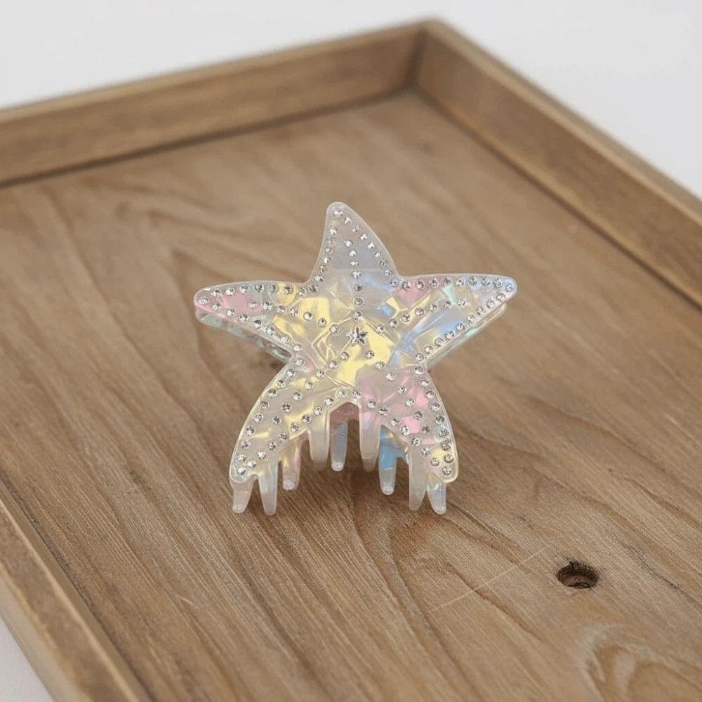 Заколка для волос Морская звезда с инкрустацией стразами Пятиконечная звезда Заколка для волос из ацетата целлюлозы Держатель для хвостика