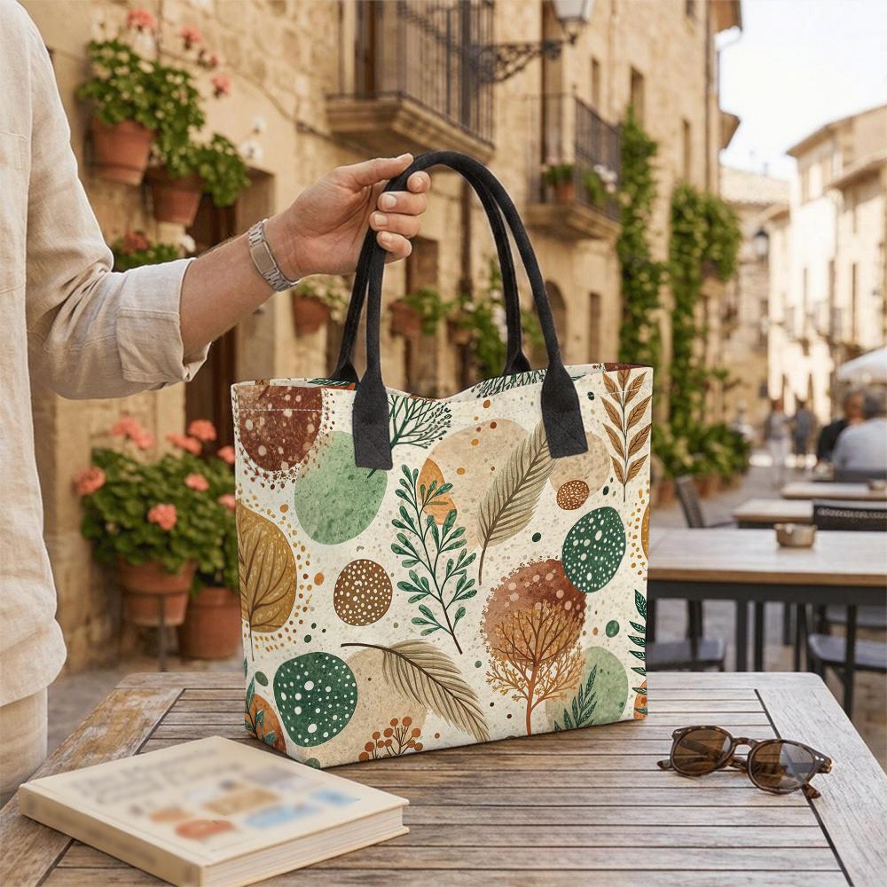 Boho Botanical Print Tote Bag Casual Large Capacity Shoulder Handbag for Daily Use