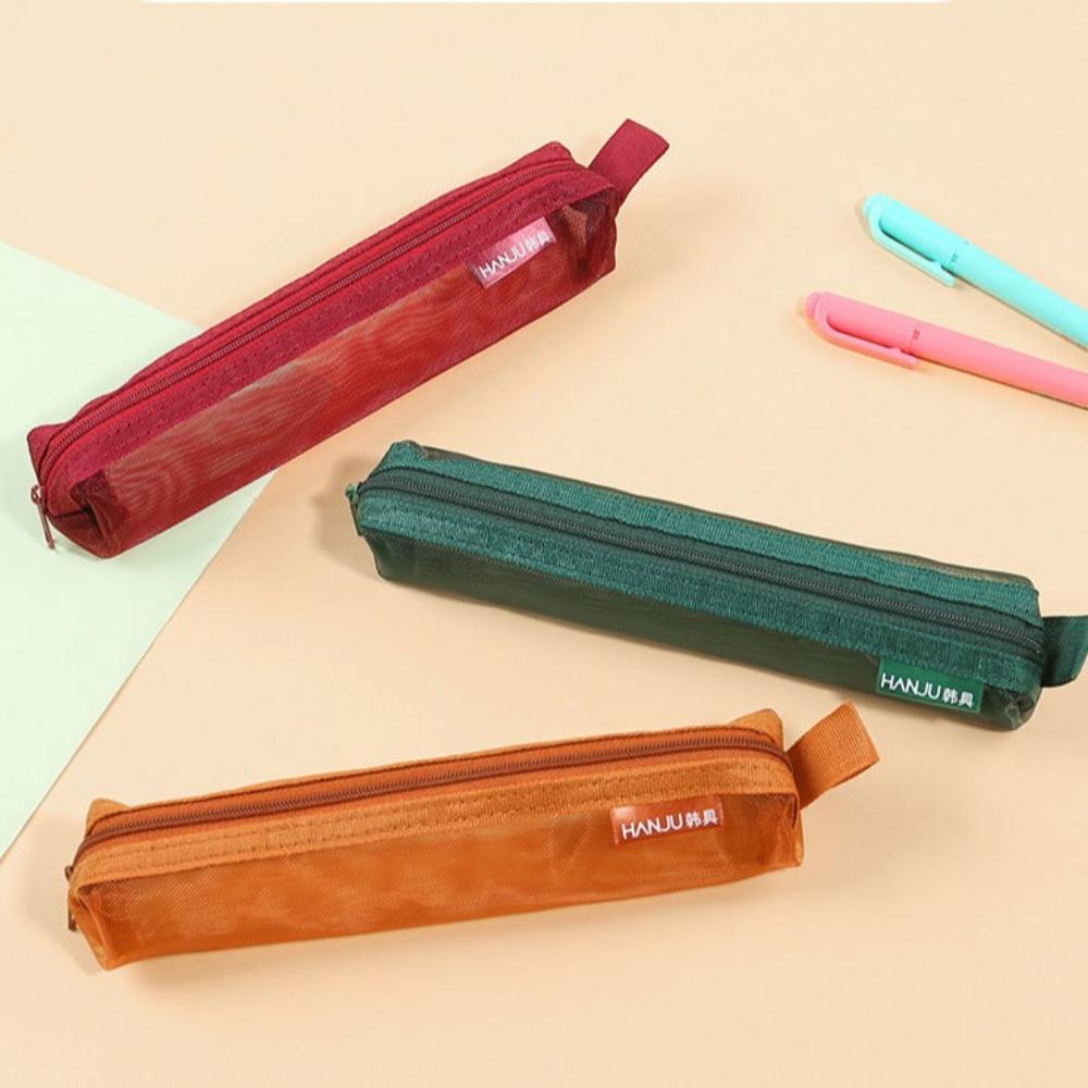 Nylon Mesh Gauze pen case Casual Stationery Storage Pouch Transparent Pen Case Girls