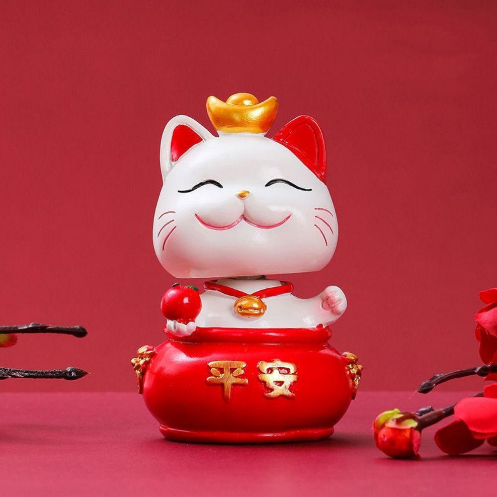 Shake Head Lucky Cat Car Decoration Waving Arm Maneki Neko Ornament  Desktop Decoration