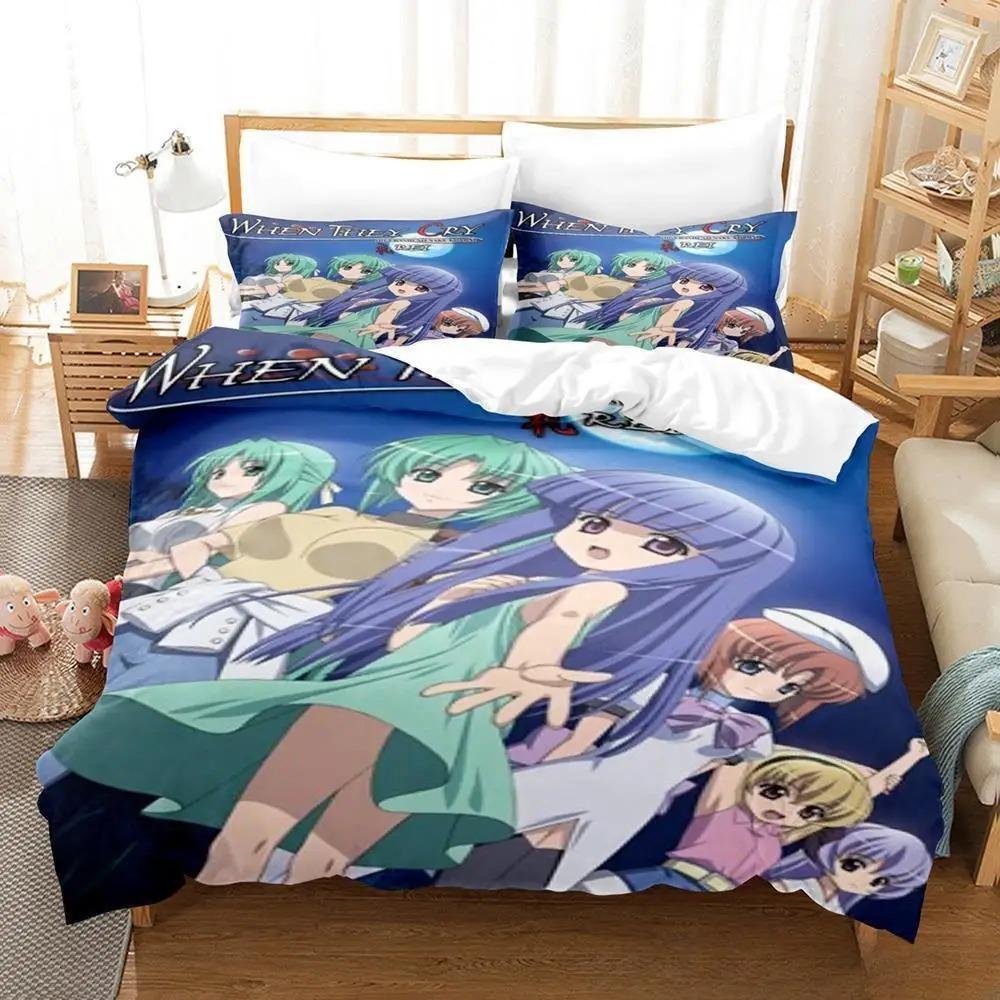 3D Печать Аниме Higurashi When They Cry Комплект Постельного Белья Односпальный Twin Full Queen King Размер Комплект Постельного Белья Взрослый Детская Спальня Комплекты Пододеяльников
