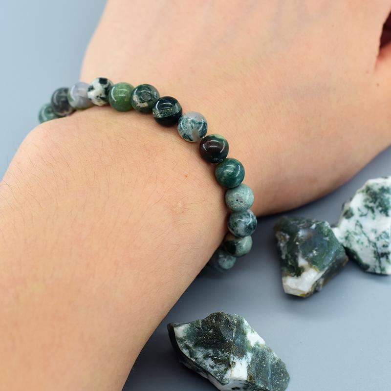 Натуральный браслет из бусин агата с узором под дерево для мужчин и женщин, натуральный лазурит, моховой агат, нефрит, энергетические лечебные украшения