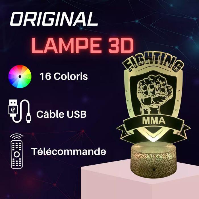 Lampe LED 3D - Sport de Combat - Multicolore - Tactile - Télécommande - 22 cm