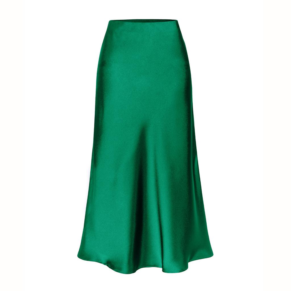 Womens Satin Silk High Waist Slit Midi Skirt Elastic Waistband Midi Skirts for Women
