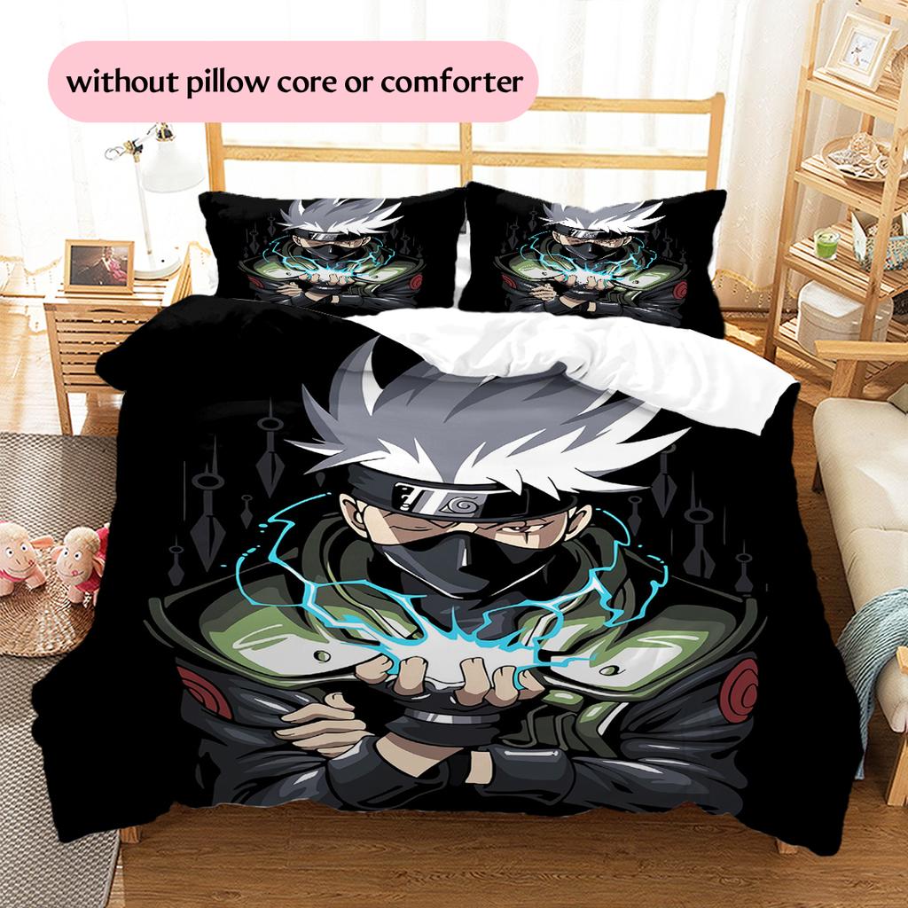 Хатаке Какаши Узор Наруто Постельное белье Домашний декор Подарок на день рождения (1 пододеяльник + 2 наволочки, без наполнителя)