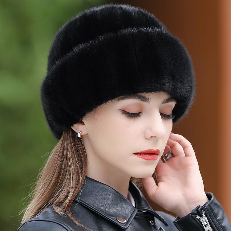 Норковая шапка женская зимняя новая норковая меховая шапка-цилиндр модная теплая универсальная меховая шапка для пожилых мам