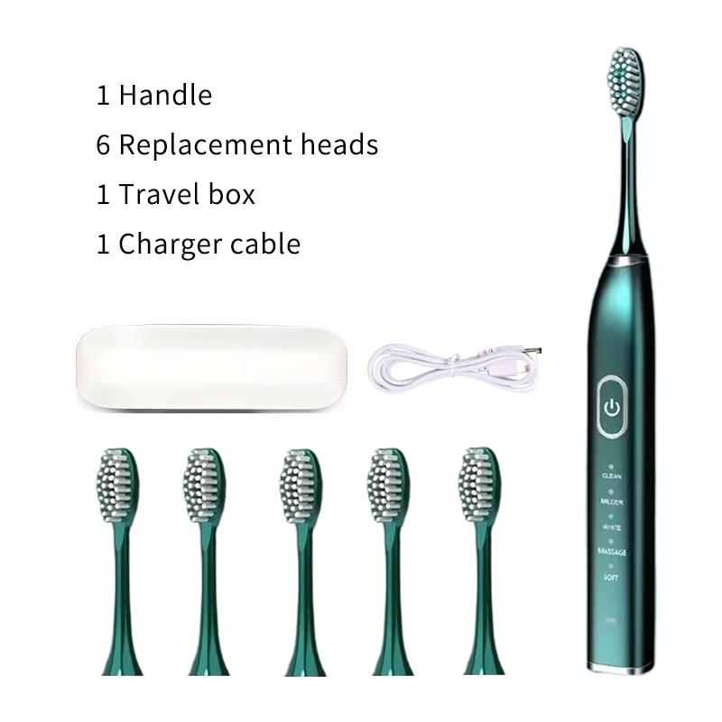 Звуковая перезаряжаемая металлическая зубная щетка для взрослых IPX7, водонепроницаемая, отбеливающая зубы, чистая чувствительная ультразвуковая электрическая зубная щетка