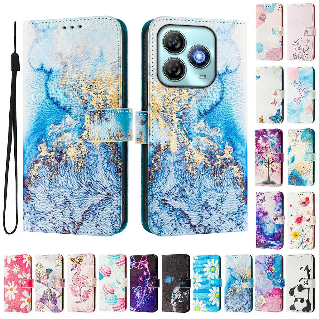 Роскошный кожаный чехол-книжка цвета морского мрамора для ZTE Blade A52,A53,A73,V50 Vita,V40S,V60,A35,A55,A75...