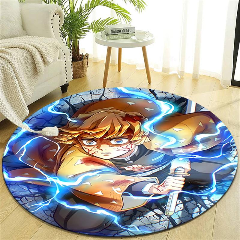 1pc Agatsuma Zenitsu Print Round Carpet Chair Round Carpet Suitable for Bedroom Living Room Home Decorative Carpet