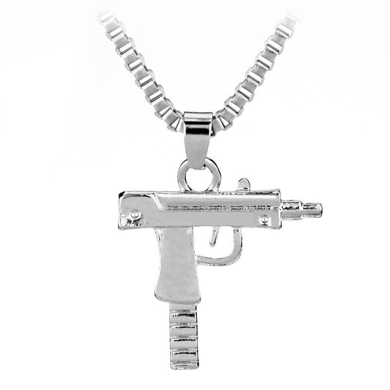 Submachine Gun Uzi Alloy Pendant Trendy Chain Necklace With Design Geometric