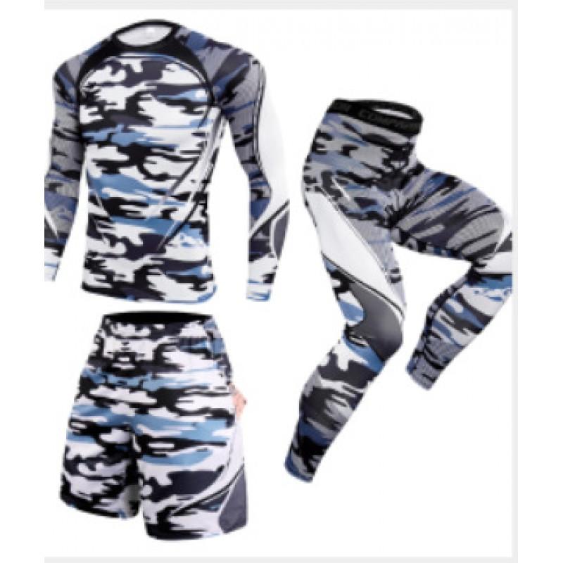Mens Quick-Dry Athletic Set: Compression Running Pants Long-Sleeve Tee Gym Basketball Outdoor Fitness