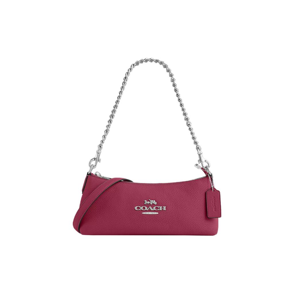 Coach Шарлотта 25 Однотонная Серебряный Логотип Застежка-молния Кожаная Ручная Сумка Через Плечо Средняя Женские сумки Ярко-Фиолетовый CL407-SVC0X