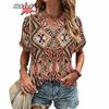 Женская футболка в стиле Харадзюку в стиле бохо, летние повседневные топы с графическим принтом и короткими рукавами, уличная модная футболка с v-образным вырезом, женская одежда