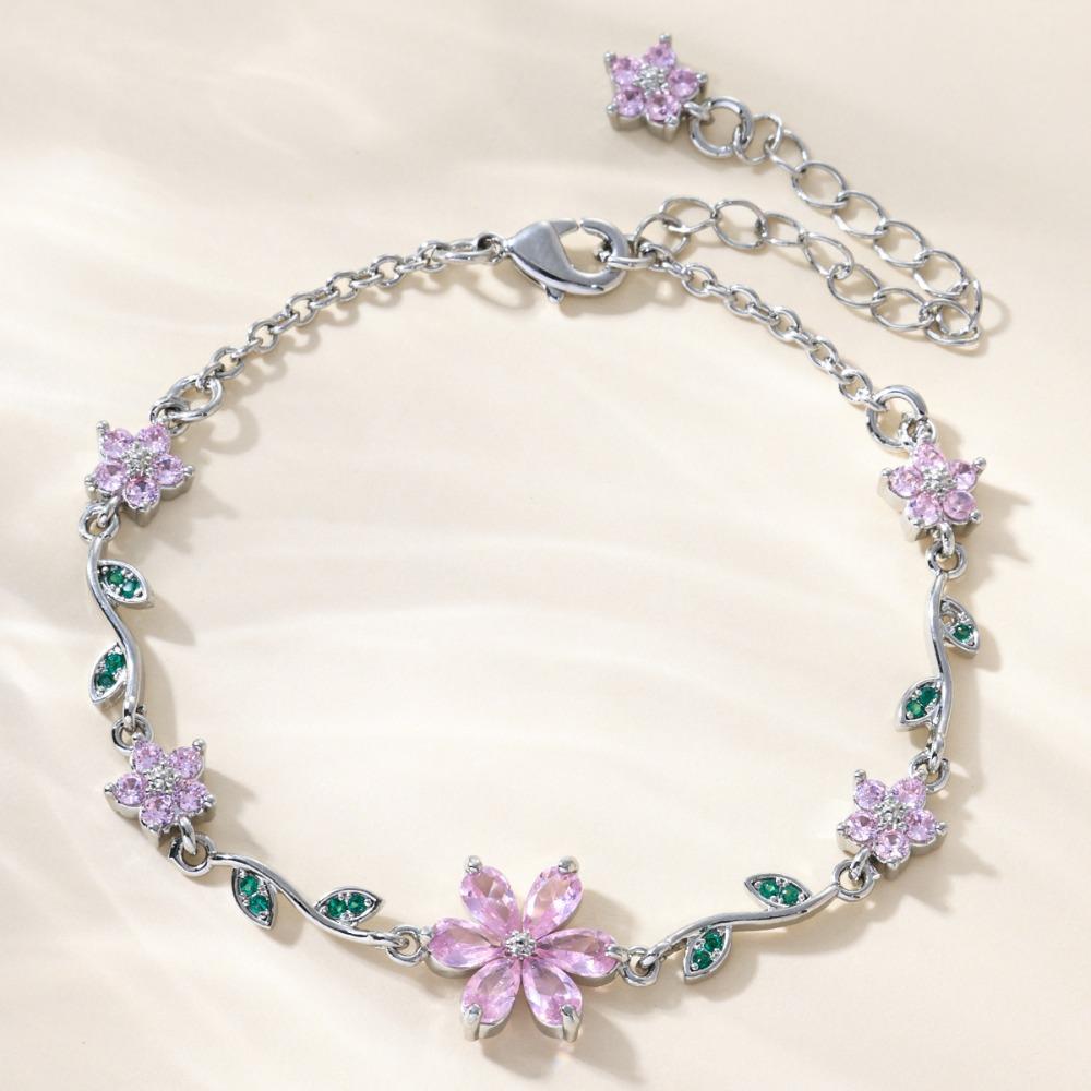 Luxury Pink Cubic Zirconia Chain Fashion Shiny Rhinestone Bangle For Women