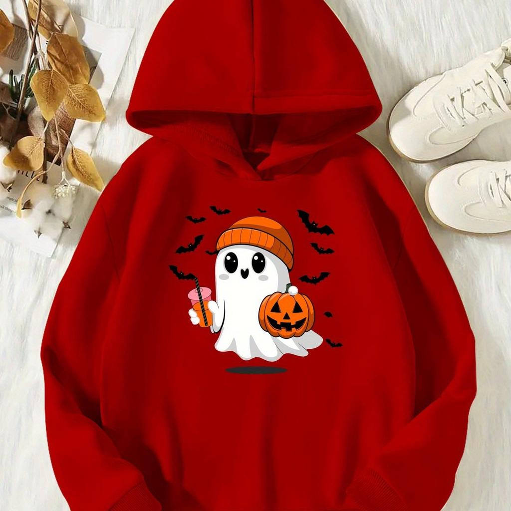 0904 Halloween Casual Long-Sleeve Hoodie for Boys and Girls – Autumn/Winter Kids' Athletic Top – Outdoor Hoodie