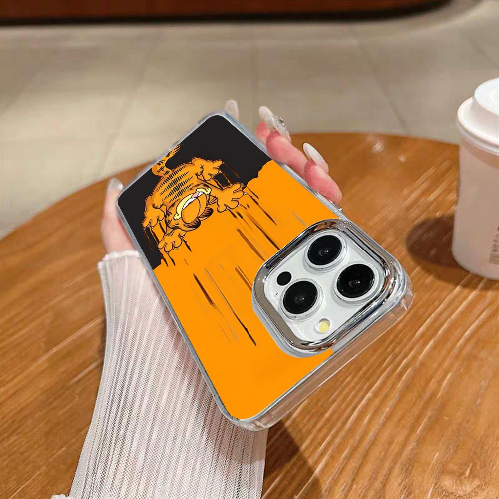 E-Garfield Phone Case For Iphone 17 16 15 14 13 12 11 Pro Max Xr Air Plus Silicone Cover Silver Hard Shell Cover