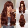 Bestseller Wine Red Long Curly Air Bangs High Temp Fiber Wig, European & American Style, Full Head, Fluffy Cosplay for Women