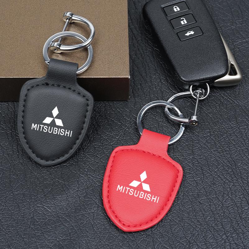 Metal/Leather Car Logo Key Chain Keyring Auto Interior Accessorie For Mitsubishi Eclipse Lancer Outlander ASX Colt I200 Ex Star