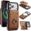 Съемный кожаный чехол-кошелек 2-в-1 для iPhone 17 16 Pro Max 15 14 Plus Air 16E 17E 13 12 с кольцом и карманами для карт MagSafe
