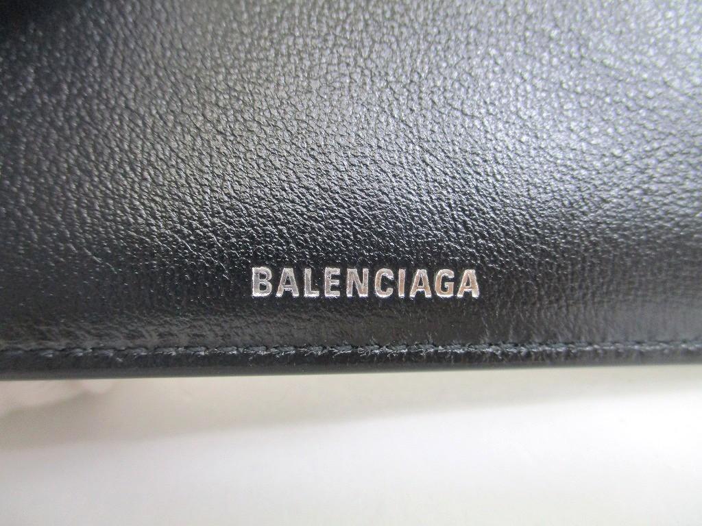 Оригинальный квадратный кошелек-бифолд BALENCIAGA Signature из черной кожи #a837 Восстановленный