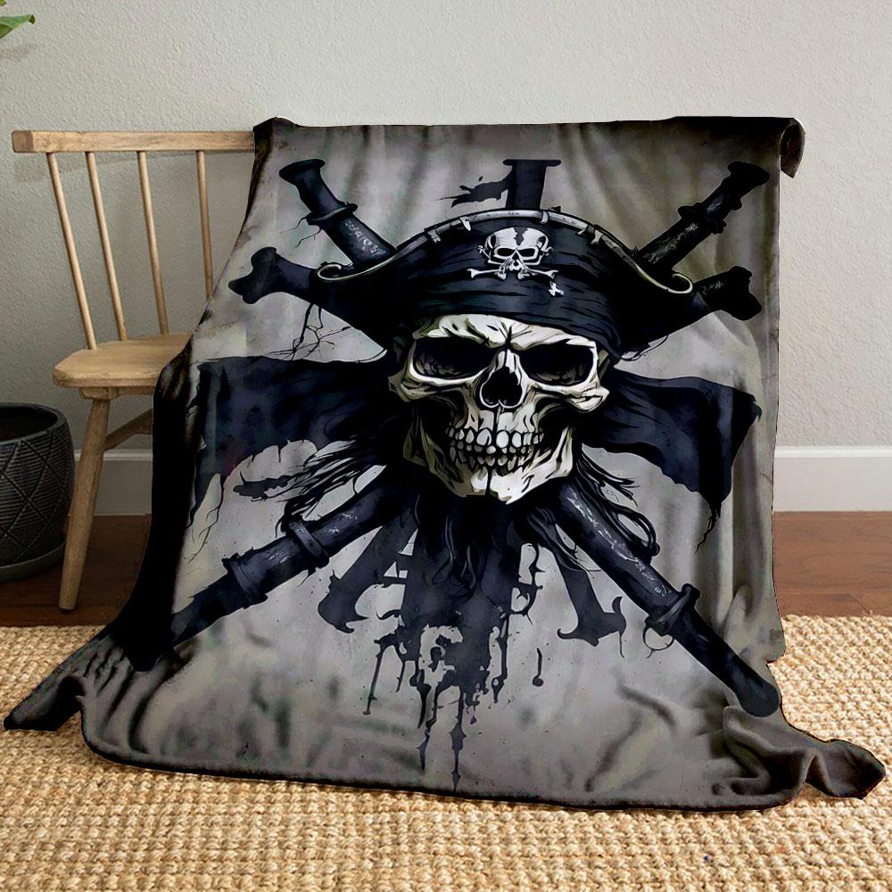 Pirate Skull with Crossed Swords Patterned blanket, flannel, suitable for all seasons, home decor, warm and cozy