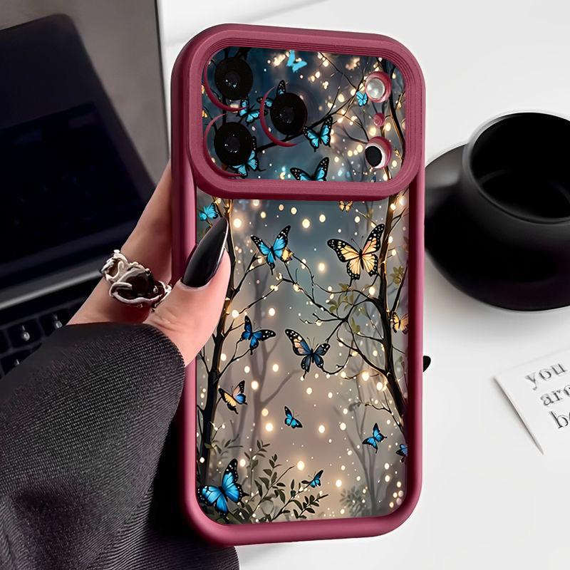 Glowing Fantasy Butterfly Pattern Case For iPhone 17 Pro Max Funda Shockproof Bumper Cover For iPhone 16 Pro Max 15 14 13 12 11 Air 16E