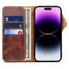 Wallet Phone Shell for iPhone 14 Pro Case Waxy Genuine Cow Leather Cover with Card Slot