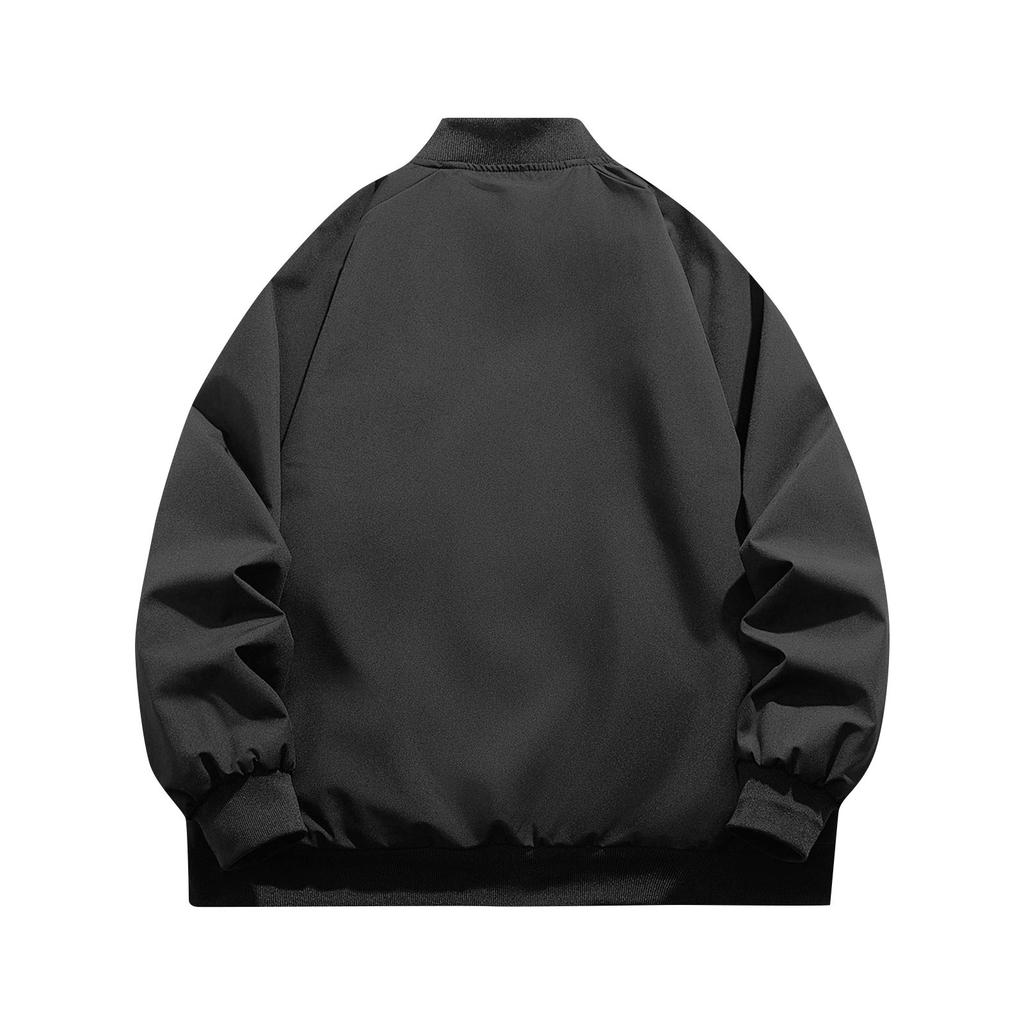 Men's Solid Color Baseball Jacket Versatile Trendy Jacket Casual Sports Stand Collar Coat