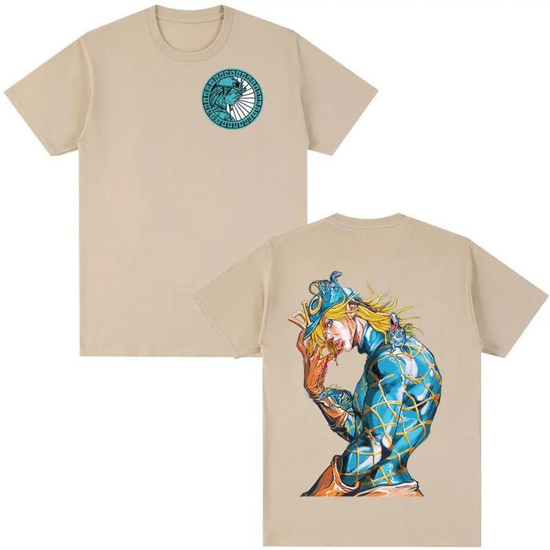 Mens Cotton Graphic Tee JoJo Bizarre Adventure Steel Ball Run Dieg Print Streetwear Short Sleeve T-Shirt