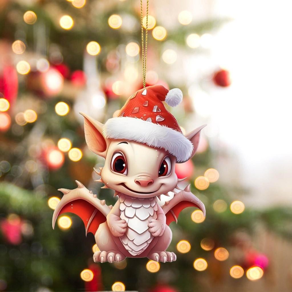 Vibrant Acrylic Christmas Decorations Cartoon Dinosaur Car Hangers For Unique Holiday Decor