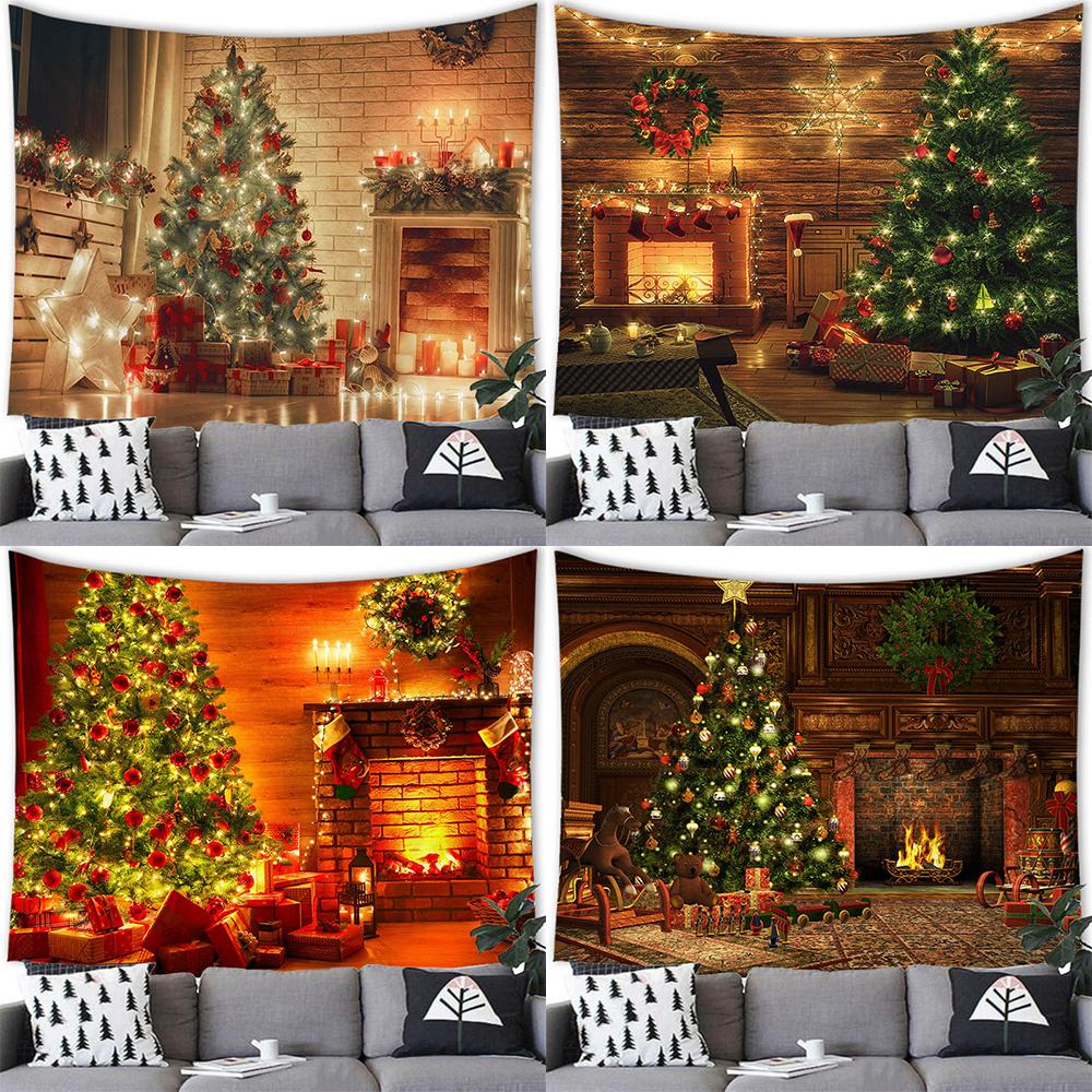 Home Decor Christmas Tapestry Christmas Party Decoration Backdrop Fireplace Printed Tapestry Wall Hanging