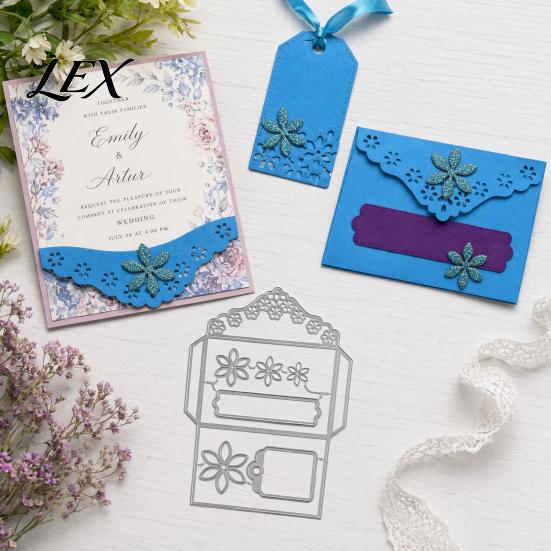 Envelope Die Cut Template Lace for Scrapbooking, Flower Metal Cutting Dies, Card Making Sharp Craft Decoupage Gift DIY Birthday Paper Supplies Tool