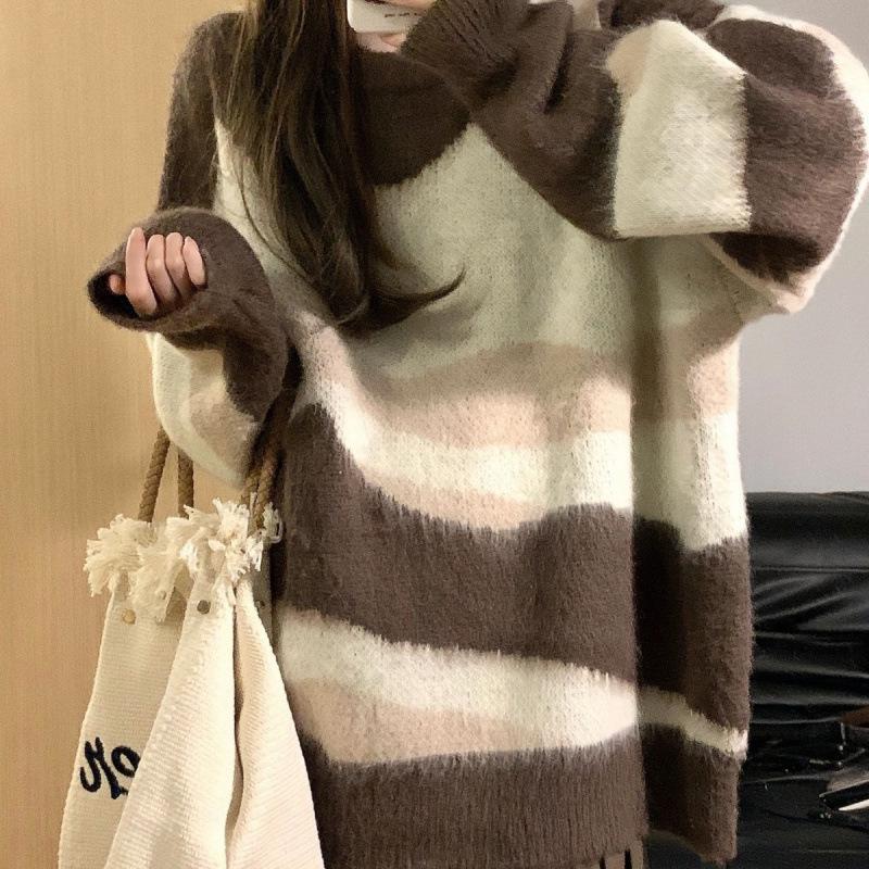 In Stock: Japanese Retro Striped Knit Sweater - Autumn/Winter Loose College Style