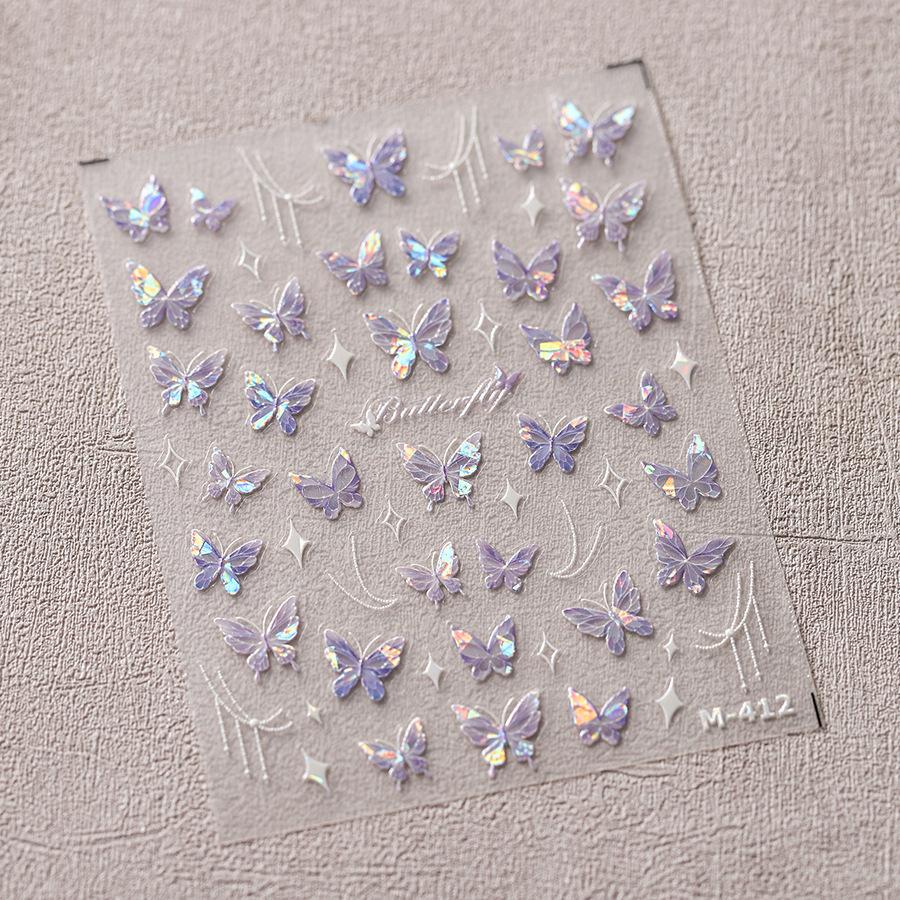 5D illusion polarized butterfly nail sticker pink purple blue fashionable self-adhesive butterfly nail art decoration sticker