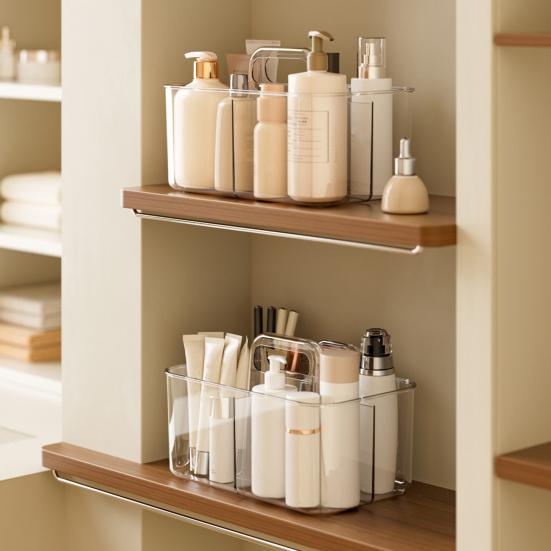 Ящик для хранения Штабелируемый Органайзер для стола с ручкой Большая вместимость 5 отделений Подставка для хранения канцелярских товаров и косметики