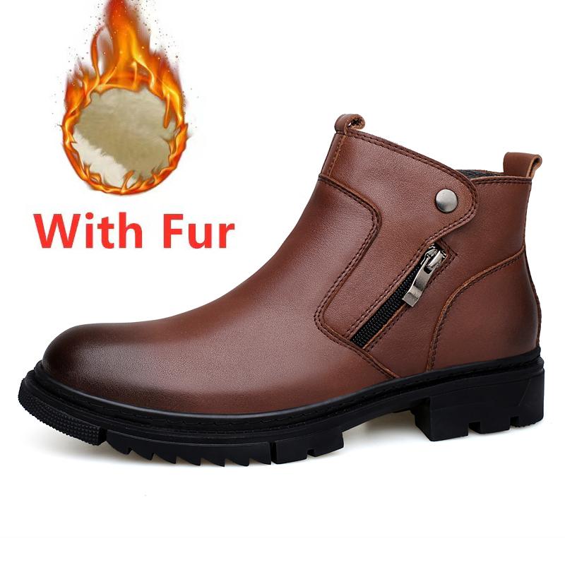 Ботинки челси с боковой молнией, мужские ботинки из натуральной кожи, высококачественные теплые зимние ботинки с плюшевым мехом, обувь для ходьбы от люксового бренда