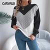 Autumn and Winter Women's Casual Color Blocking Twist Lantern Sleeve Pullover Sweater