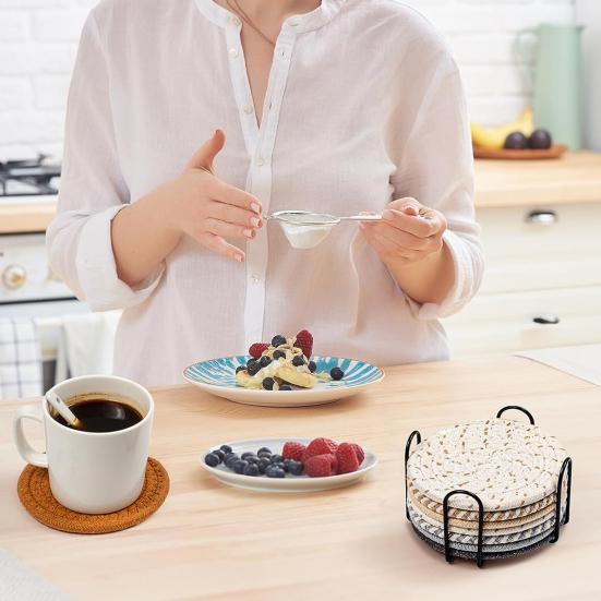 8Pcs Placemats for Hot Dishes Heat Resistant Hot Pads for Kitchen Large Coasters for Hot Pots And Pans Water Absorbent Pot Holders with Storage Rack