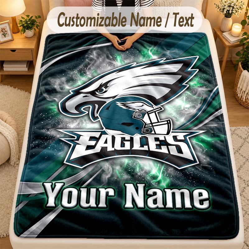 Flannel BlanketPhiladelphia Eagles Custom Name Text Personalized Soft Warm Throw Blanket Home Decor Gift