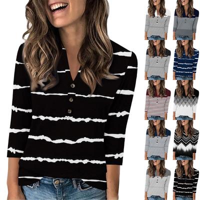 Женская мода повседневный свободный топ с рукавом 3/4 и круглым вырезом